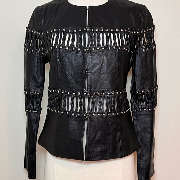 SOLD 3/9 Pamela McCoy Black Leather Moto Jacket, Size Small - Picture 3 of 15